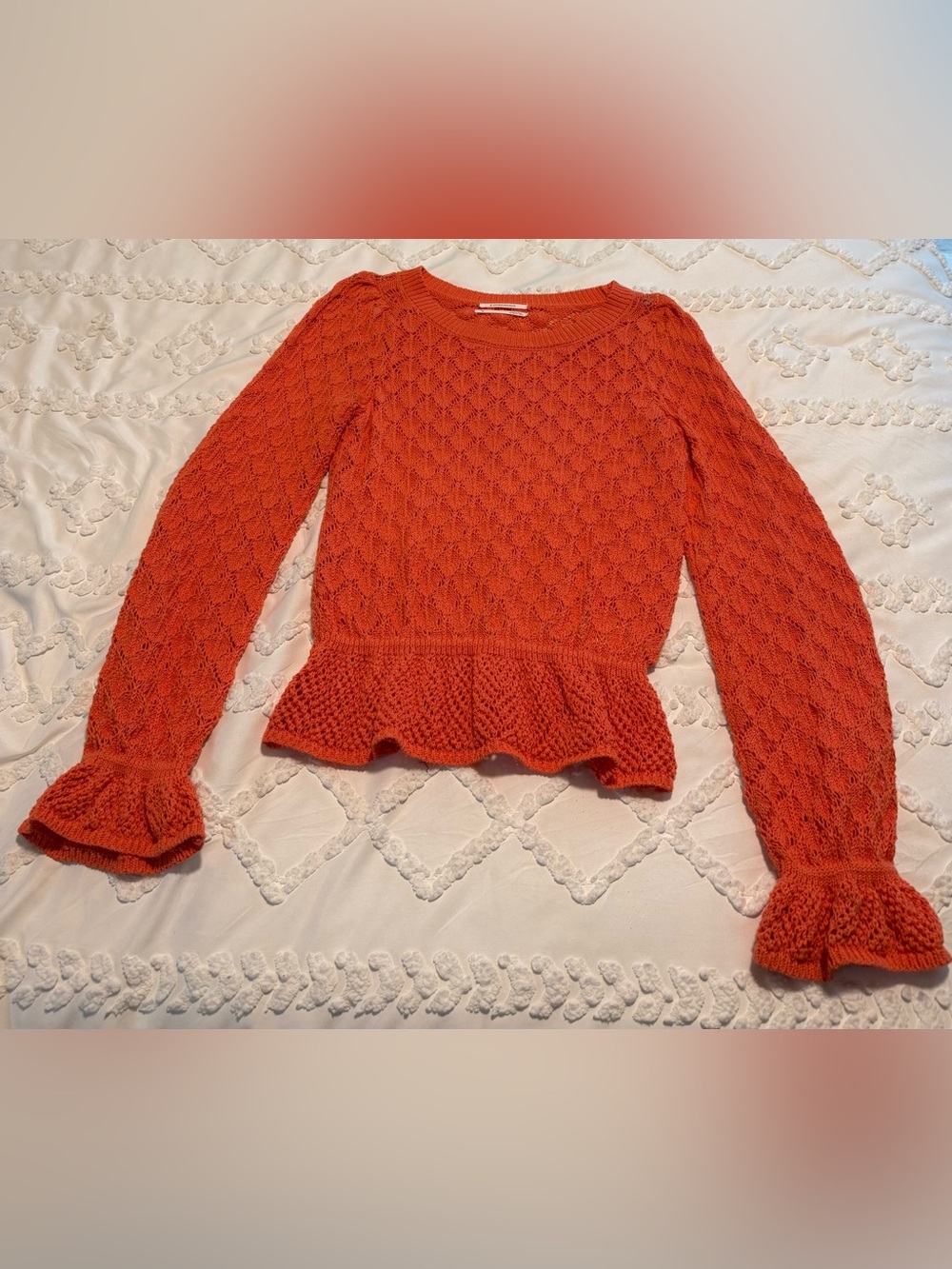 By Anthropologie Crochet Sweater top, Coral Orange, Size XS